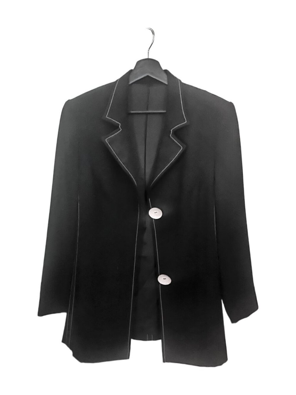 90s Style Black Longline Blazer White Contrast Topstitch